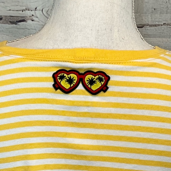 TALBOTS Cropped Tee w Palm Tree and Sunglasses Yellow/White Stripes-Large - Picture 3 of 3